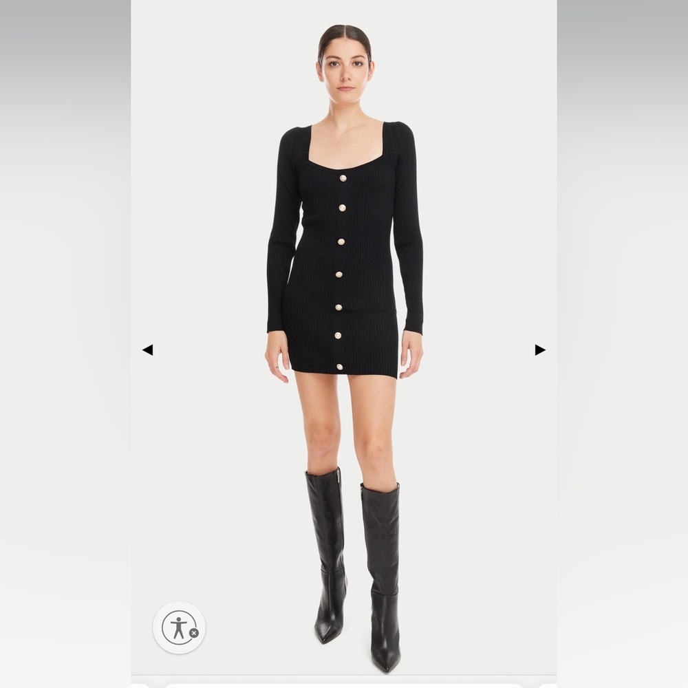 NWOT Generation Love - Jude Knit Mini Dress - Black w/ Gold Buttons - Size Small
